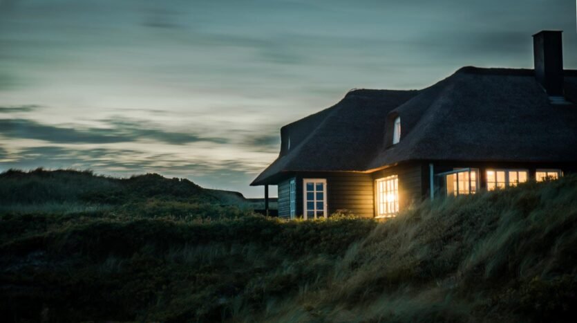A beautiful house in the evening backset